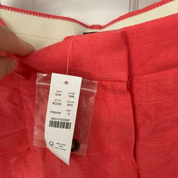 J. Crew High Rise Linen Blend Bright Coral Shorts Size 8 NWT - Picture 4 of 7